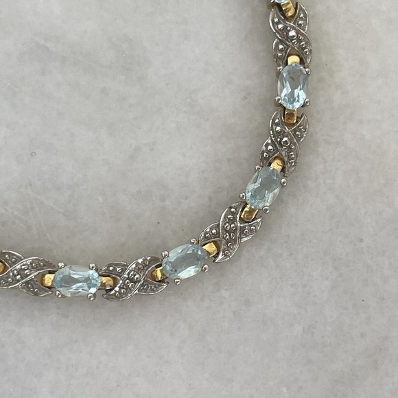 Vintage 925 Yellow Gold Vermeil Silver Tennis Bracelet Natural Blue Topaz Gemsto - Picture 6 of 12